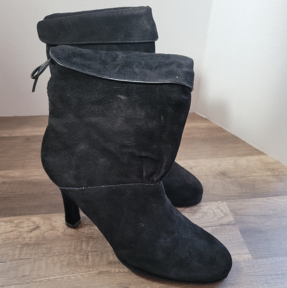 Black suede high-heel booties